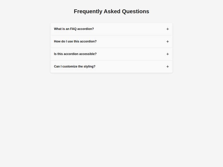 claude-haiku-4-5 rendering of the Accessible accordion FAQ that expands on click benchmark - composite 99.5%