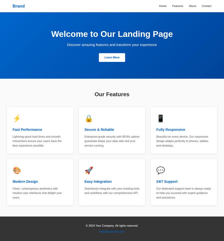 claude-haiku-4-5 rendering of the Landing page with a working mobile nav toggle benchmark - composite 23.4%