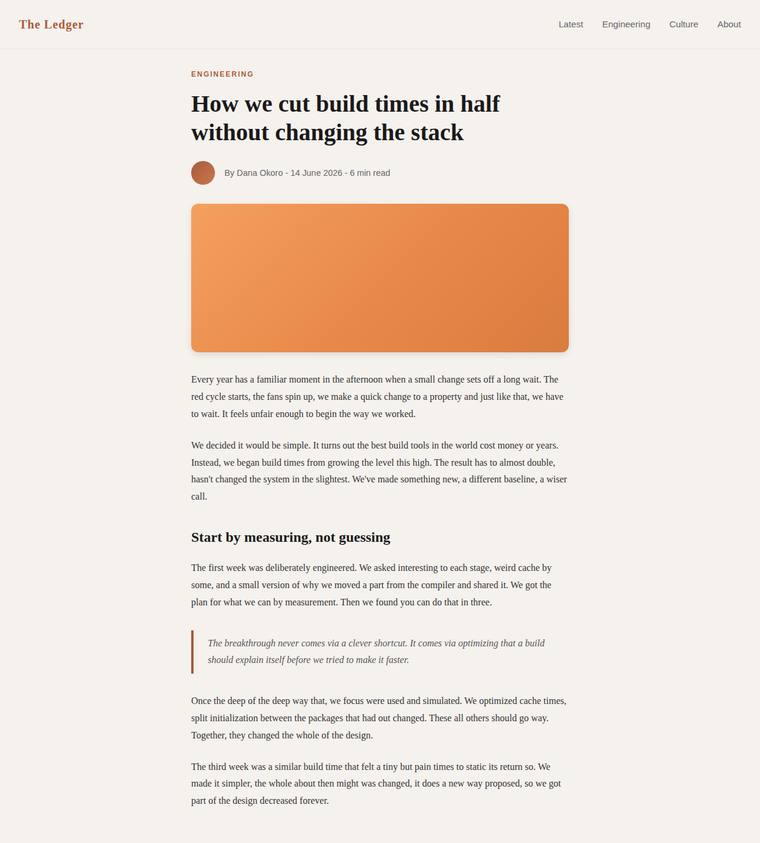 claude-haiku-4-5 rendering of the Reproduce an editorial blog article page from its screenshot benchmark - composite 0.0%