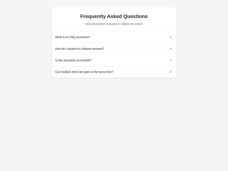 claude-haiku-4-5 rendering of the Accessible accordion FAQ that expands on click benchmark - composite 99.5%