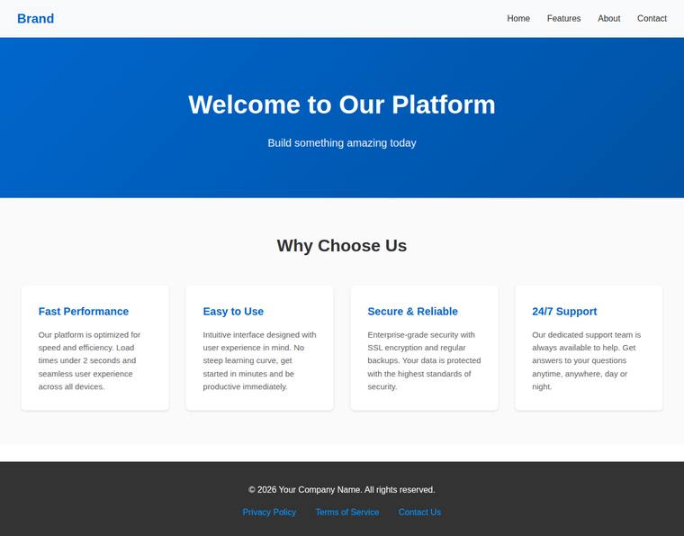 claude-haiku-4-5 rendering of the Landing page with a working mobile nav toggle benchmark - composite 23.7%