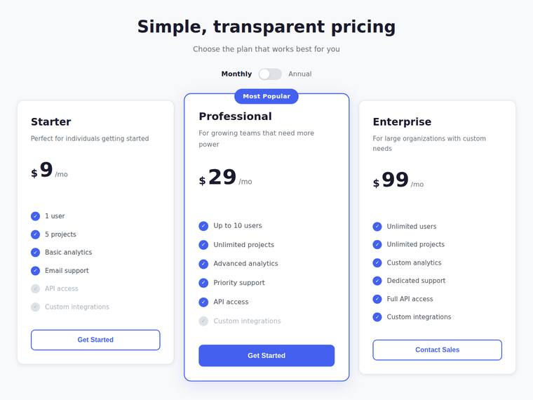 kimi-k2.7-code rendering of the Accessible pricing card with a monthly/annual toggle benchmark - composite 86.5%
