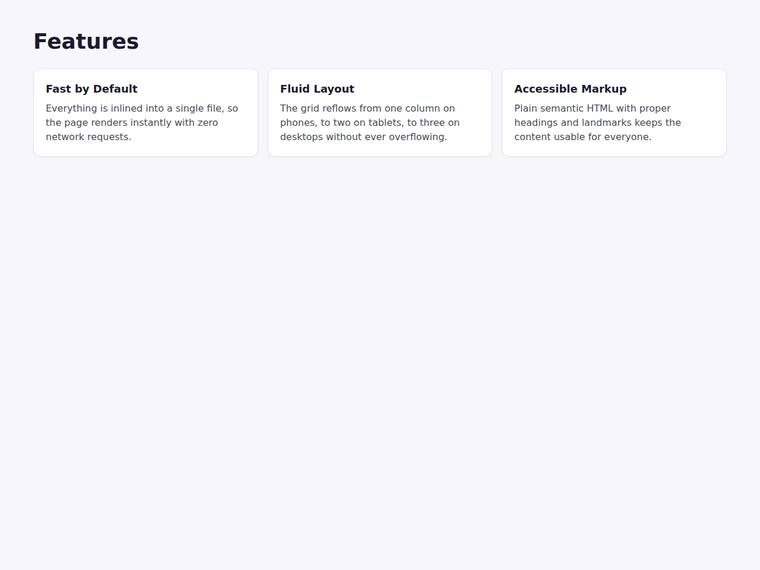kimi-k3 Websites output - Feature grid that reflows from one to two to three columns