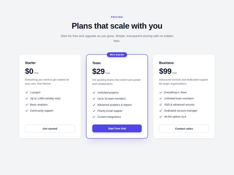 kimi-k3 Websites output - Reproduce a three-tier SaaS pricing page from its screenshot