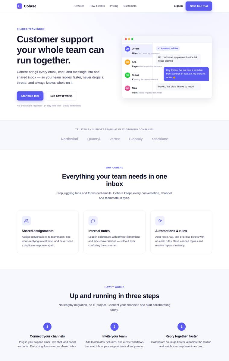 claude-opus-4-8 rendering of the Marketing landing page benchmark - composite 79.2%, judge 4.2/5