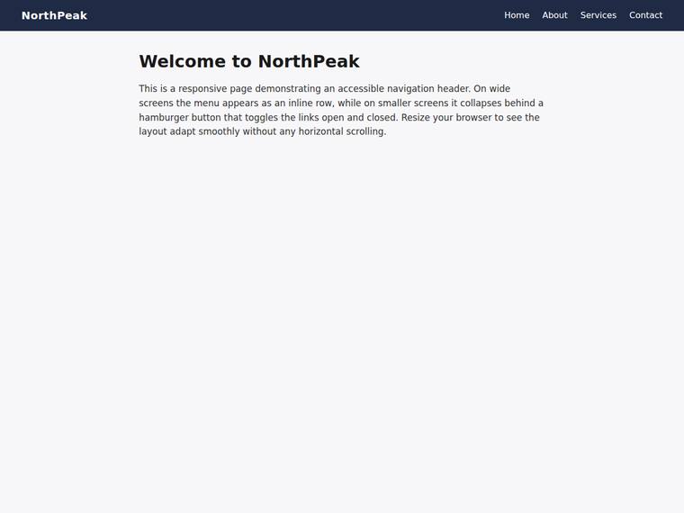 claude-opus-4-8 rendering of the Responsive nav that both collapses at the breakpoint and toggles open on mobile benchmark - composite 100.0%