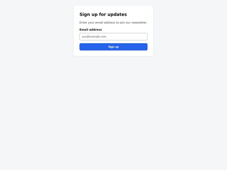 claude-opus-4-8 rendering of the Signup form with inline email validation benchmark - composite 100.0%