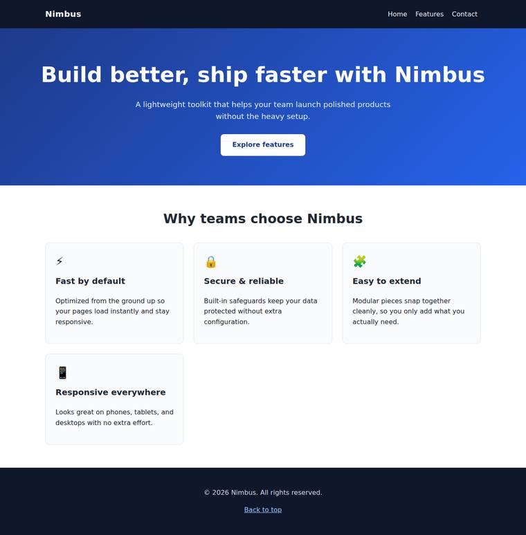 claude-opus-4-8 rendering of the Landing page with a working mobile nav toggle benchmark - composite 24.5%