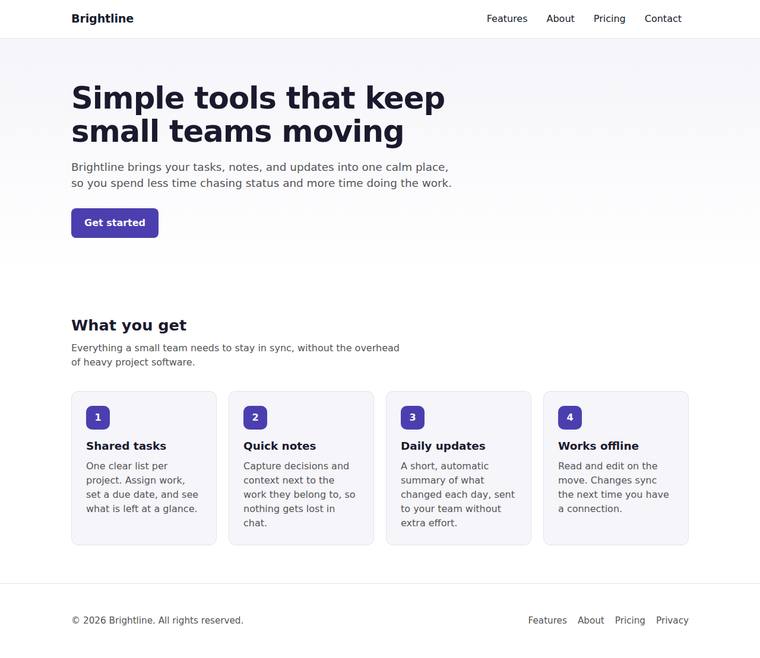 claude-opus-4-8 rendering of the Landing page with a working mobile nav toggle benchmark - composite 100.0%