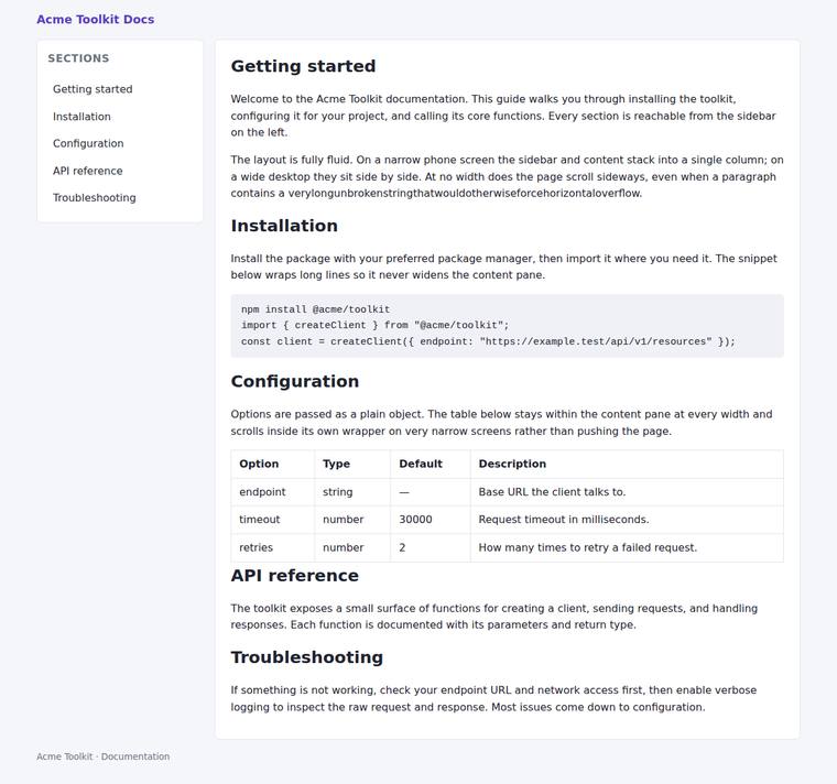 claude-opus-4-8 rendering of the Sidebar and content layout that never overflows, including at the tablet width benchmark - composite 0.0%