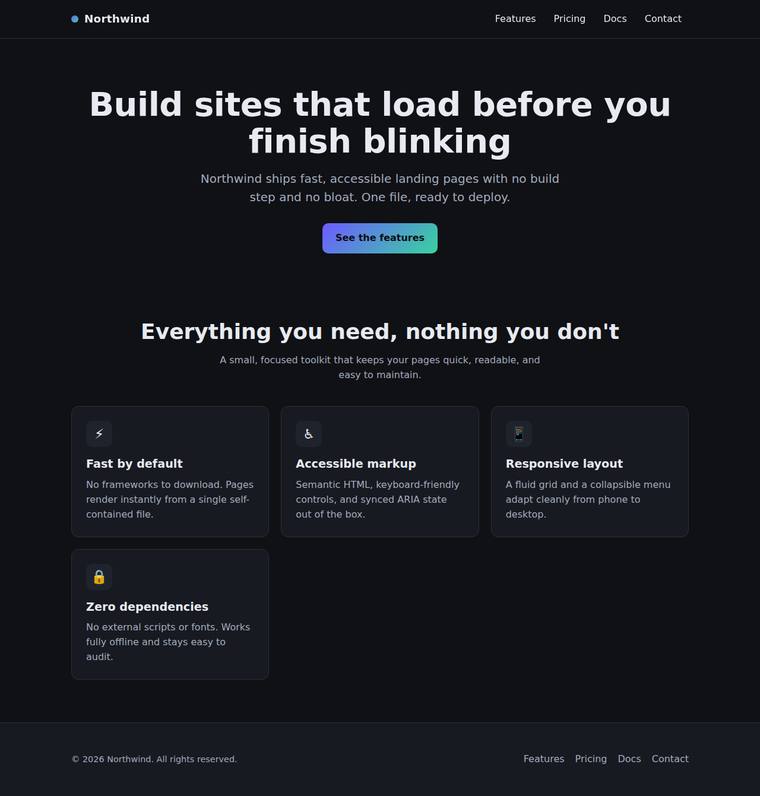 claude-opus-4-8 rendering of the Landing page with a working mobile nav toggle benchmark - composite 24.5%