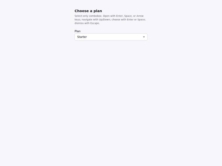 claude-opus-4-8 UI components output - Keyboard-operable select-only combobox with a listbox popup
