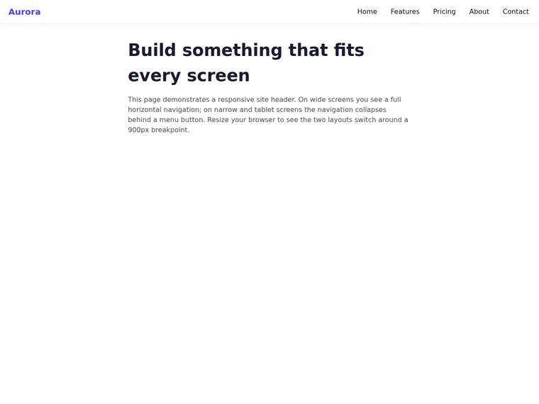 claude-opus-4-8 Websites output - Header nav that collapses to a menu button below a breakpoint