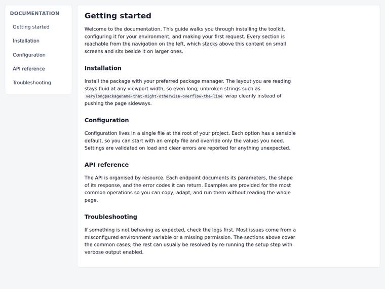 claude-opus-4-8 Websites output - Sidebar and content layout that never overflows, including at the tablet width