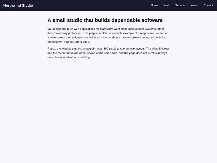 claude-opus-4-8 Websites output - Responsive nav that both collapses at the breakpoint and toggles open on mobile