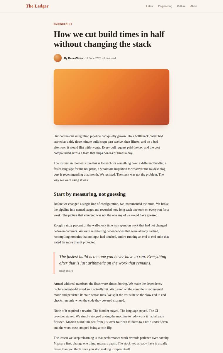 claude-opus-4-8 Websites output - Reproduce an editorial blog article page from its screenshot