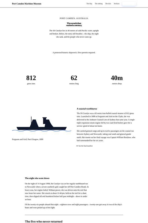 deepseek-v4-pro build of The Wreck of the Coralyn maritime museum microsite