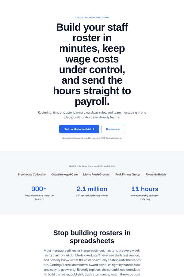 deepseek-v4-pro build of Rosterly workforce shift-scheduling SaaS marketing site