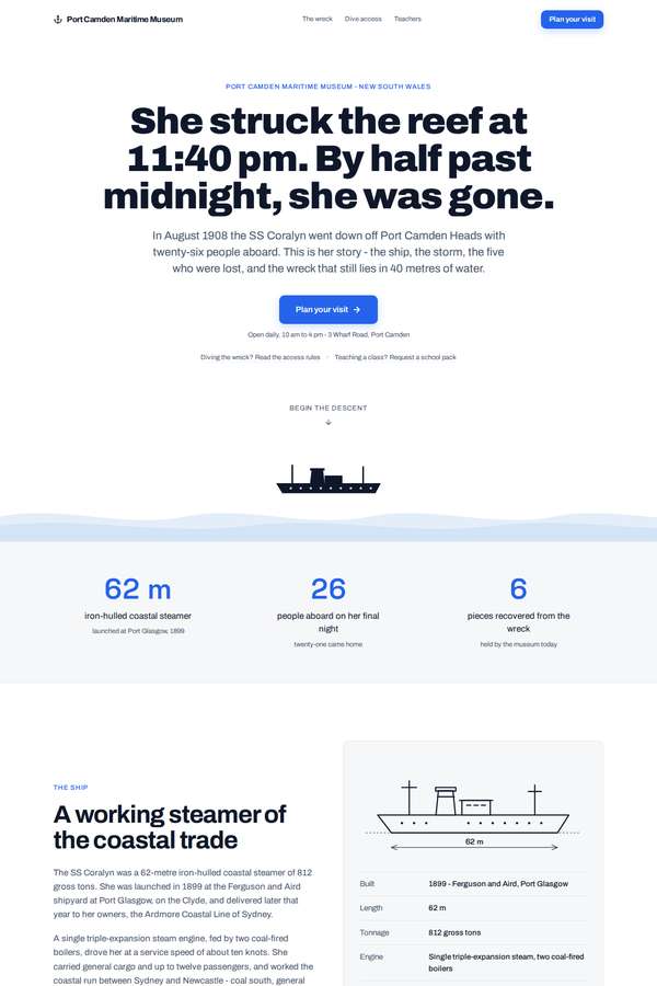 kimi-k3 build of The Wreck of the Coralyn maritime museum microsite