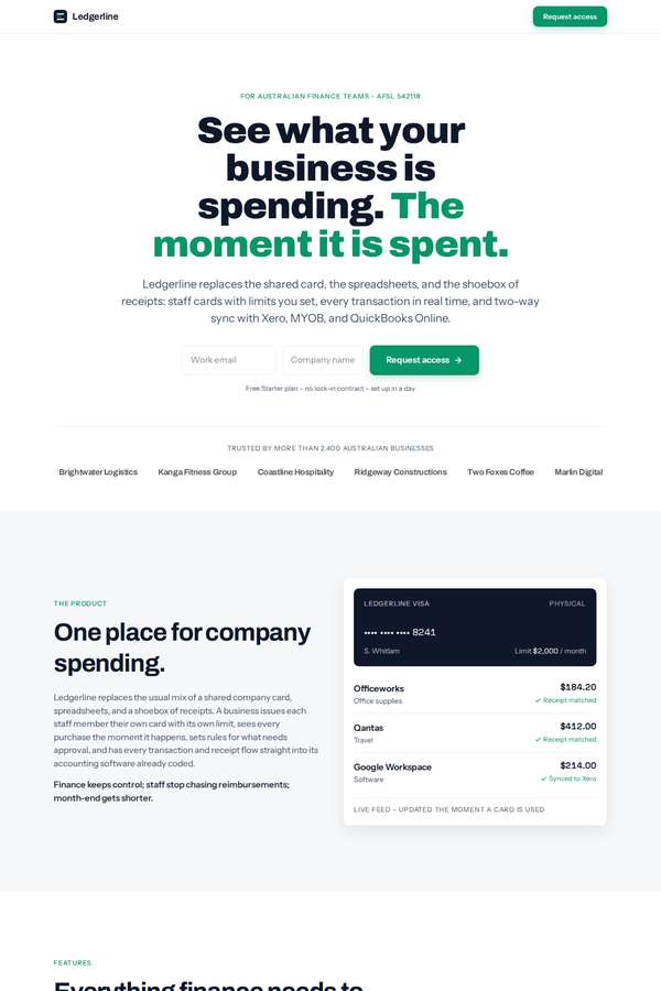 kimi-k3 build of Ledgerline business spend platform marketing site