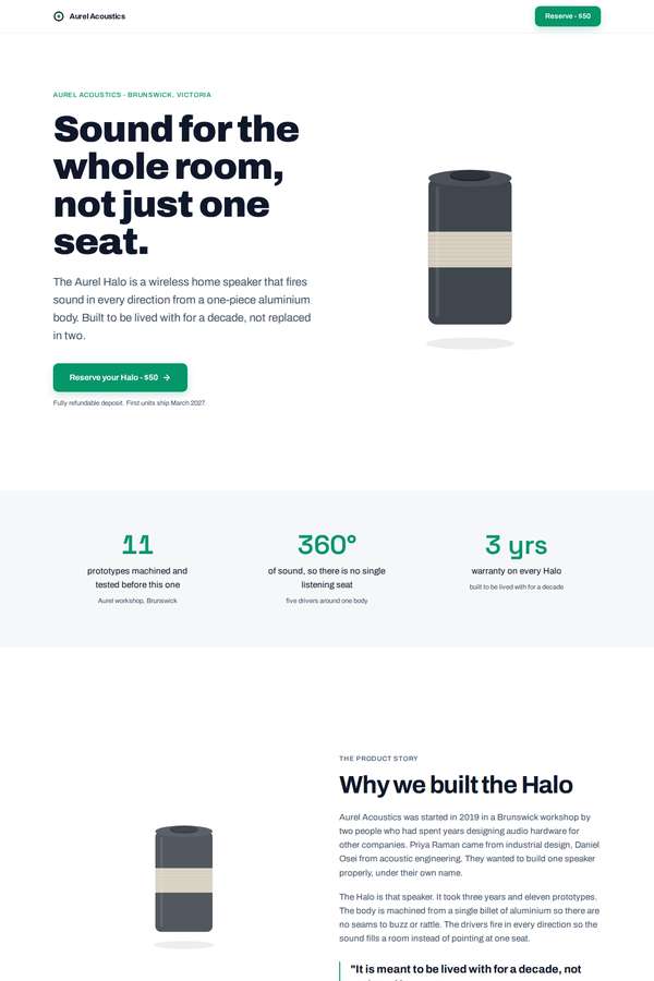 kimi-k3 build of Aurel Halo immersive 3D product-launch microsite