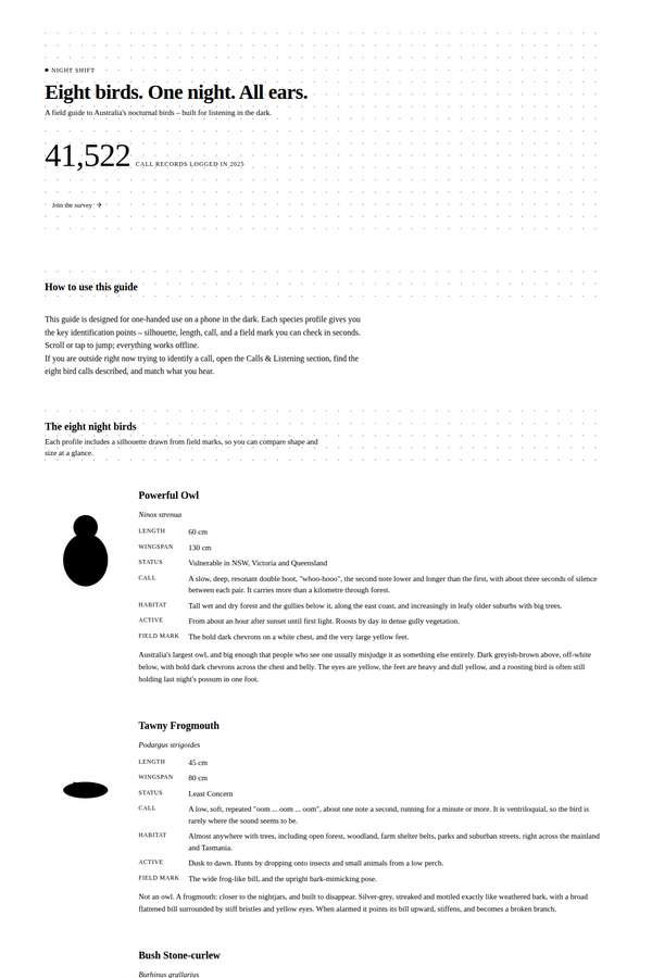 deepseek-v4-pro build of Night Shift nocturnal bird field guide