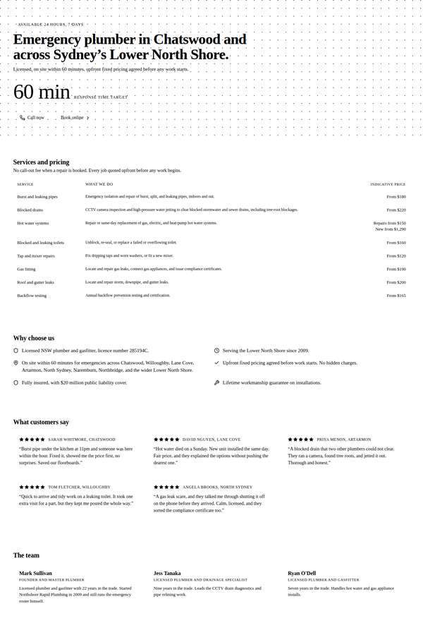 deepseek-v4-pro build of Northshore Rapid Plumbing local emergency service site