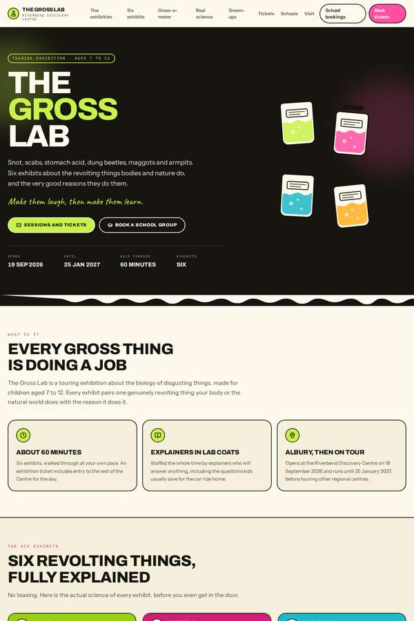 claude-fable-5 build of The Gross Lab children's museum exhibition companion site