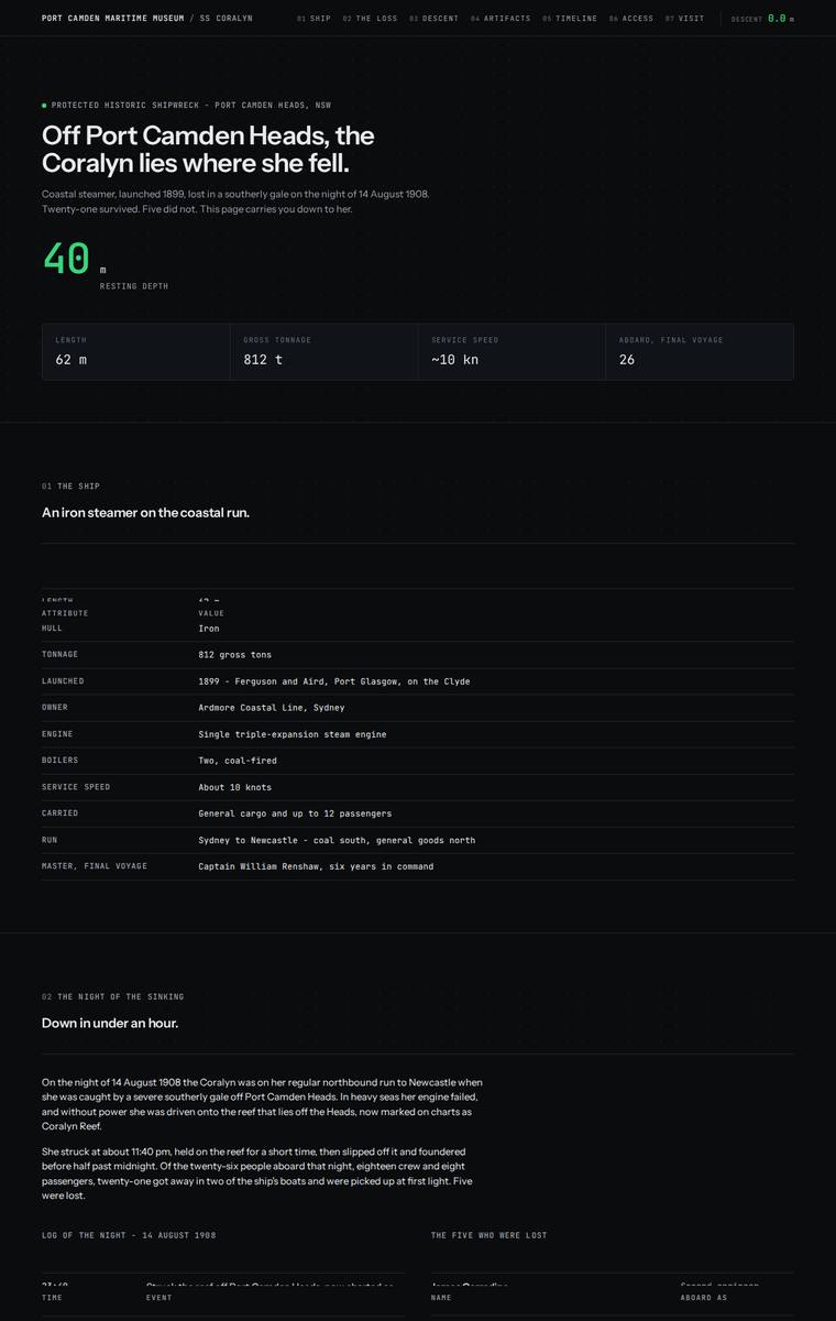 Elias Byrne (kimi-k3) webdesign output - The Wreck of the Coralyn maritime museum microsite