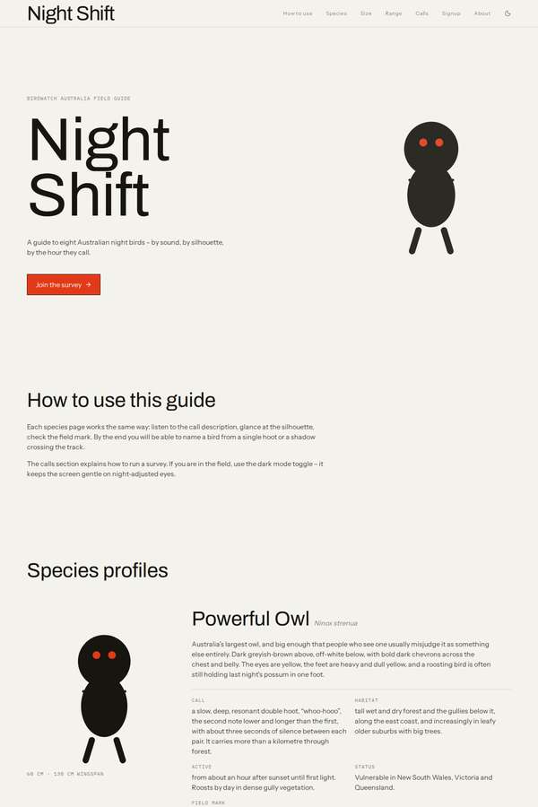 deepseek-v4-pro build of Night Shift nocturnal bird field guide