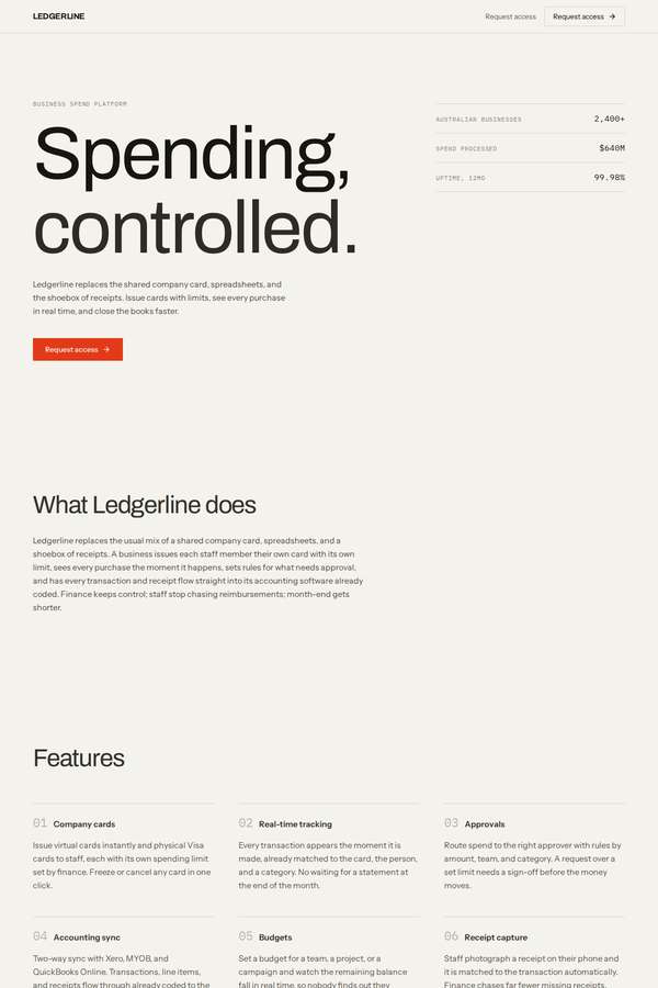 deepseek-v4-pro build of Ledgerline business spend platform marketing site