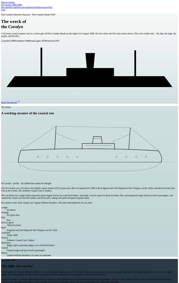 Ingrid Kessler (claude-fable-5) webdesign output - The Wreck of the Coralyn maritime museum microsite