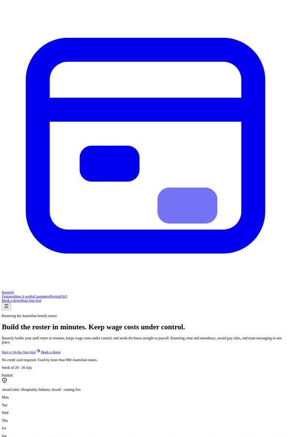 claude-fable-5 build of Rosterly workforce shift-scheduling SaaS marketing site
