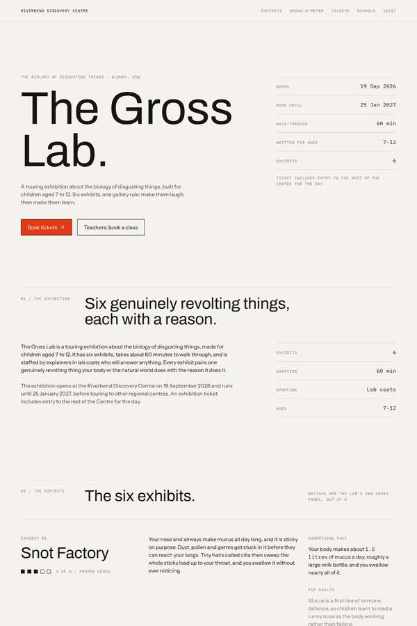 kimi-k3 build of The Gross Lab children's museum exhibition companion site