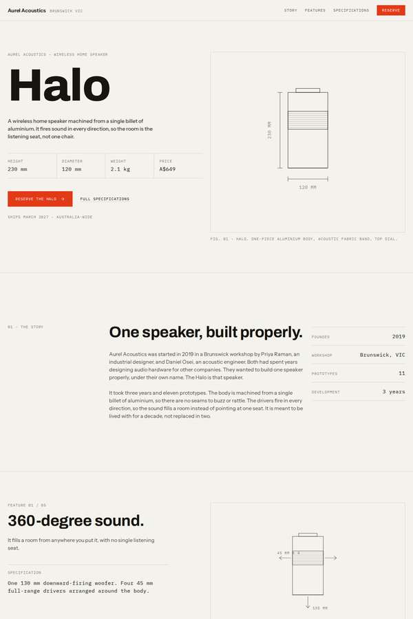kimi-k3 build of Aurel Halo immersive 3D product-launch microsite