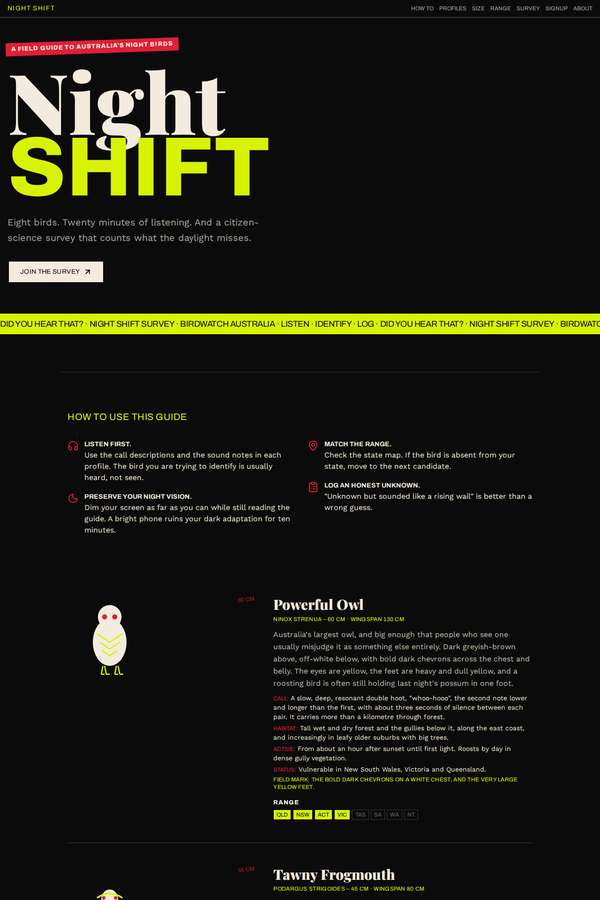 deepseek-v4-pro build of Night Shift nocturnal bird field guide