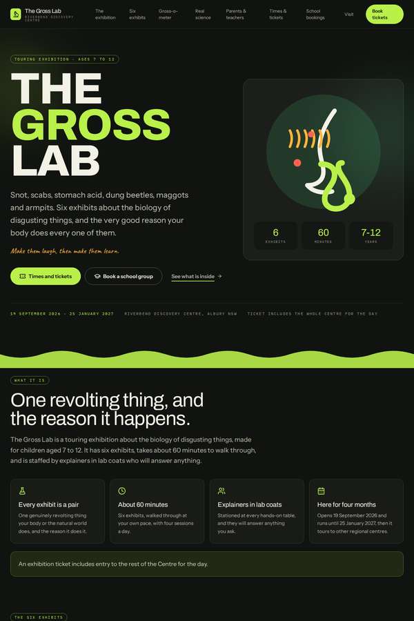 claude-fable-5 build of The Gross Lab children's museum exhibition companion site