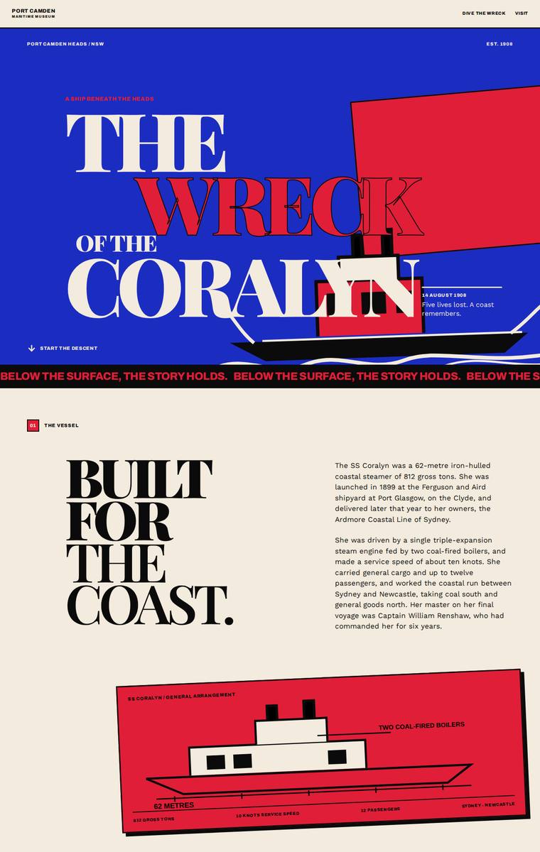 Mara Vieira (gpt-5.6-terra) webdesign output - The Wreck of the Coralyn maritime museum microsite
