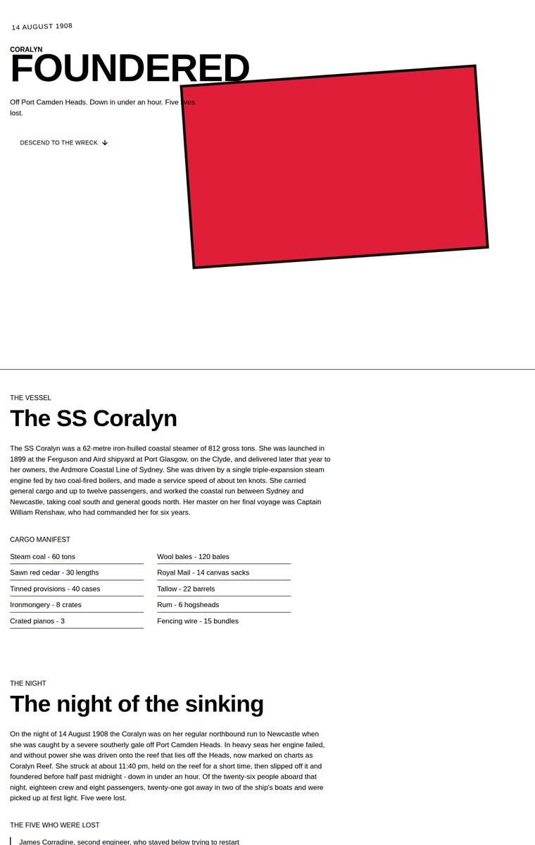 Mara Vieira (grok-build-0.1) webdesign output - The Wreck of the Coralyn maritime museum microsite