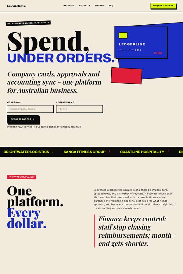 kimi-k3 build of Ledgerline business spend platform marketing site