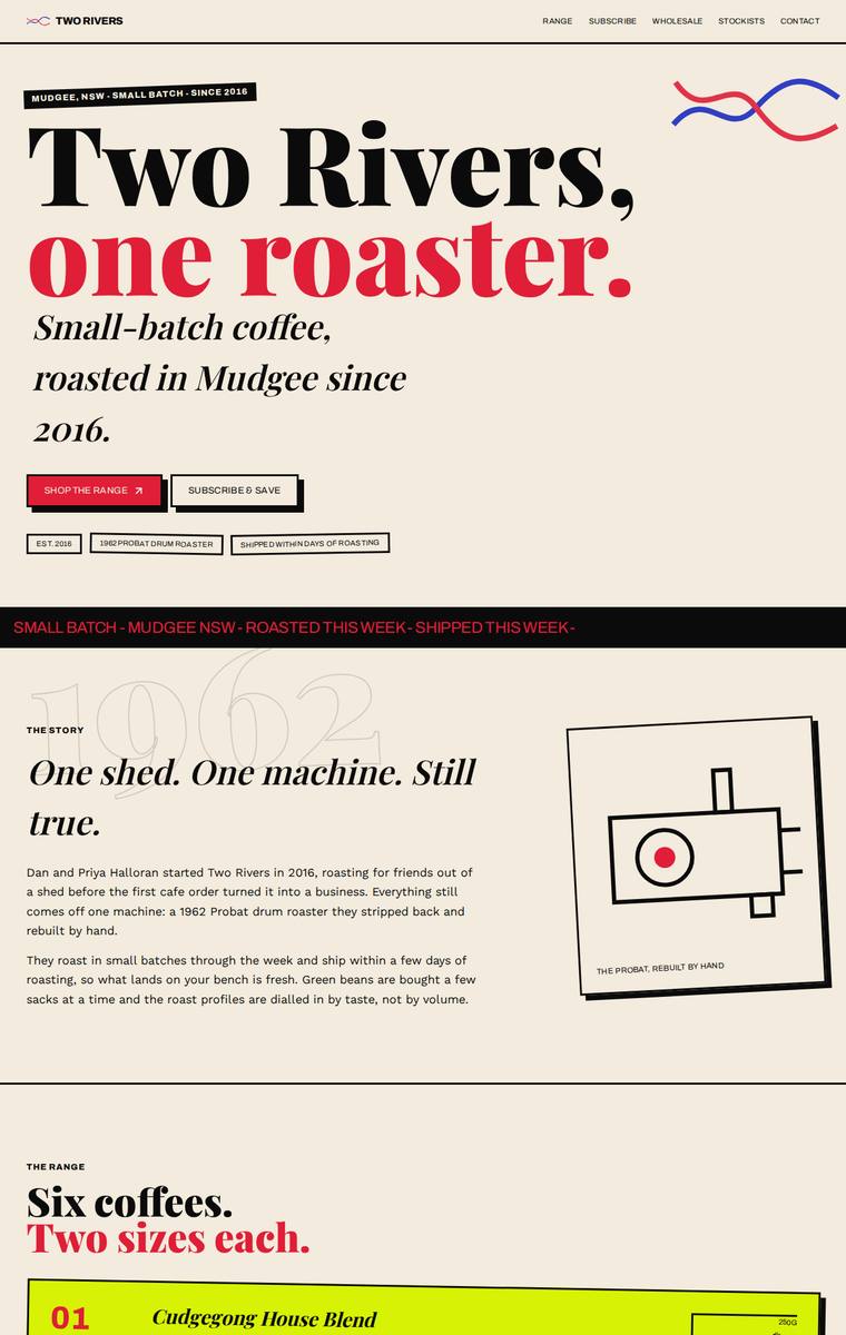 Mara Vieira (claude-sonnet-5) webdesign output - Two Rivers Coffee Roasters single-page site