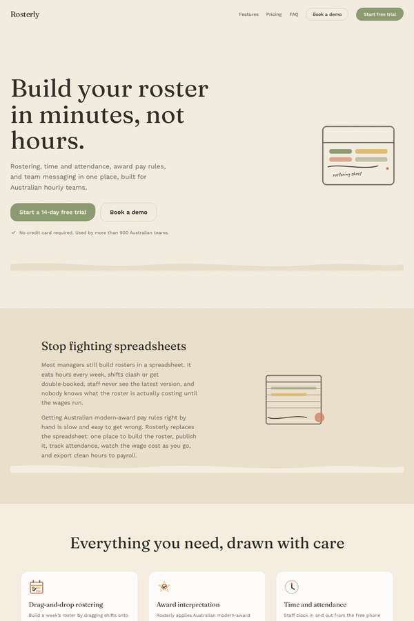 deepseek-v4-pro build of Rosterly workforce shift-scheduling SaaS marketing site