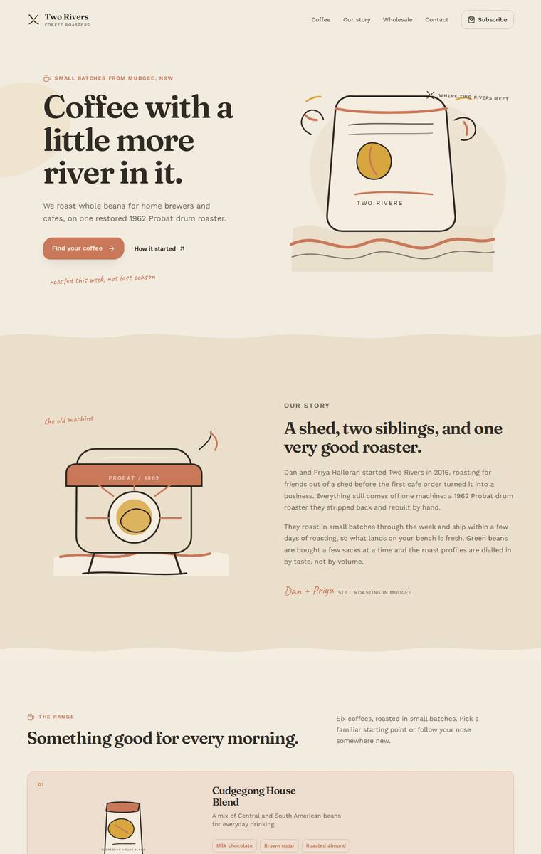 Noor El-Amin (gpt-5.6-luna) webdesign output - Two Rivers Coffee Roasters single-page site