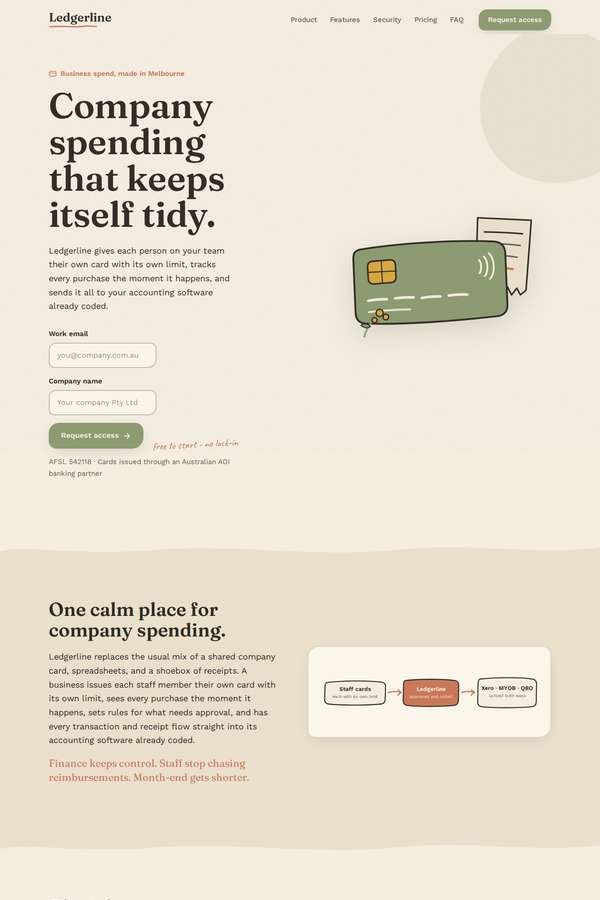 kimi-k3 build of Ledgerline business spend platform marketing site