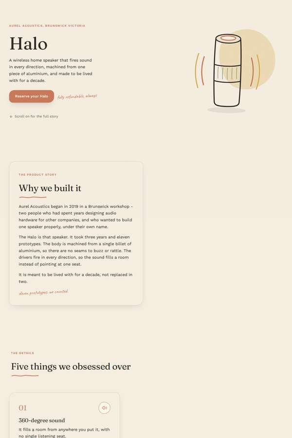 kimi-k3 build of Aurel Halo immersive 3D product-launch microsite