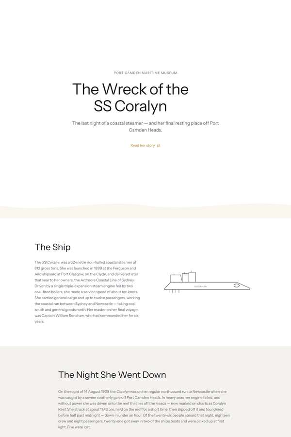 deepseek-v4-pro build of The Wreck of the Coralyn maritime museum microsite