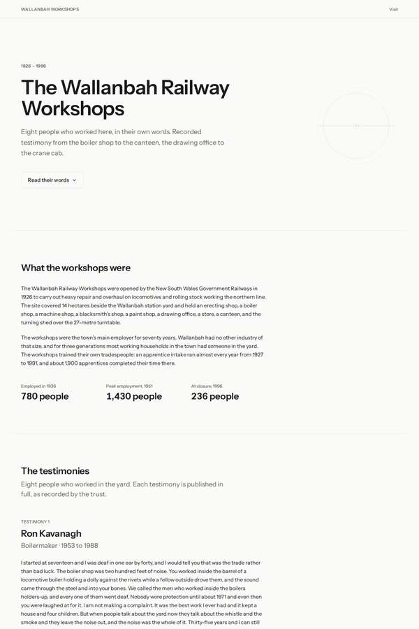 deepseek-v4-pro build of The Yard - Wallanbah Railway Workshops centenary oral history
