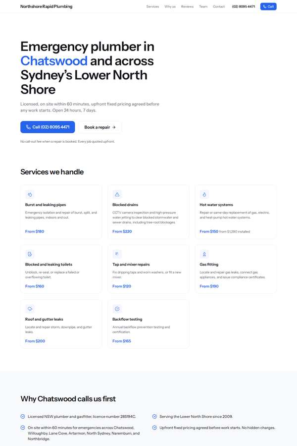 deepseek-v4-pro build of Northshore Rapid Plumbing local emergency service site