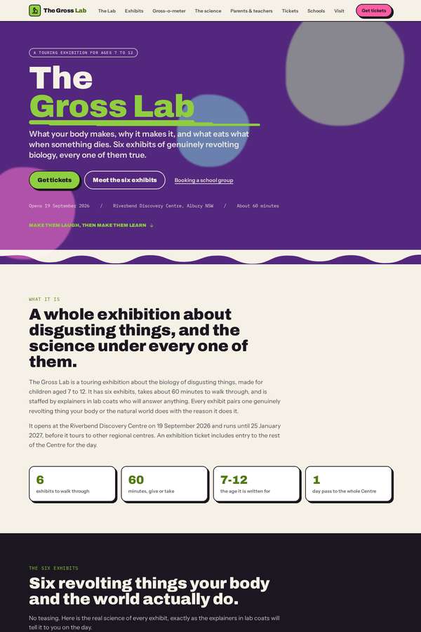 claude-fable-5 build of The Gross Lab children's museum exhibition companion site