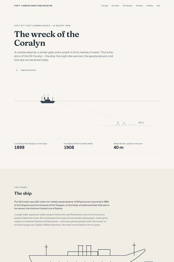 kimi-k3 build of The Wreck of the Coralyn maritime museum microsite